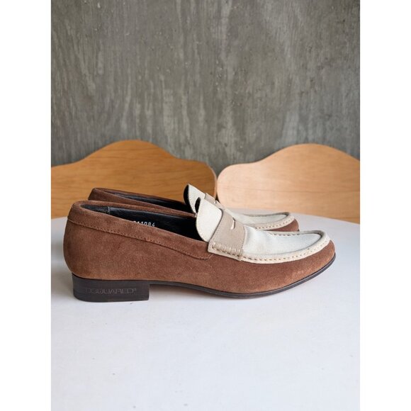 DSquared2-Men\'s Brown/Ivory/Taupe-Suede Almond Toe Penny Loafers-EU41/US 8 main image 14